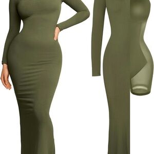 Chic Olive Long Sleeve Maxi Dress